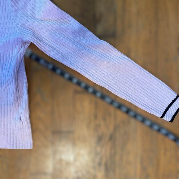 Express Pink Ribbed V-Neck Cardigan Black Trim Gold Buttons Classic Elegant Med - Picture 10 of 13